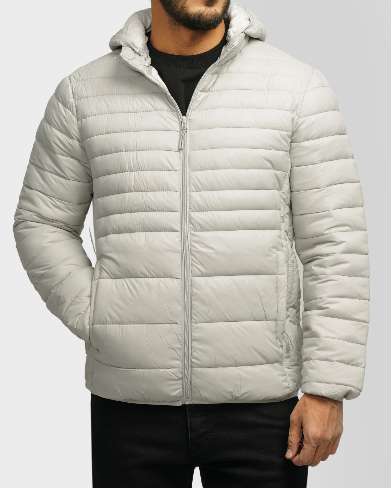 کاپشن مردانه کلاه دار طوسی روشن 24316383