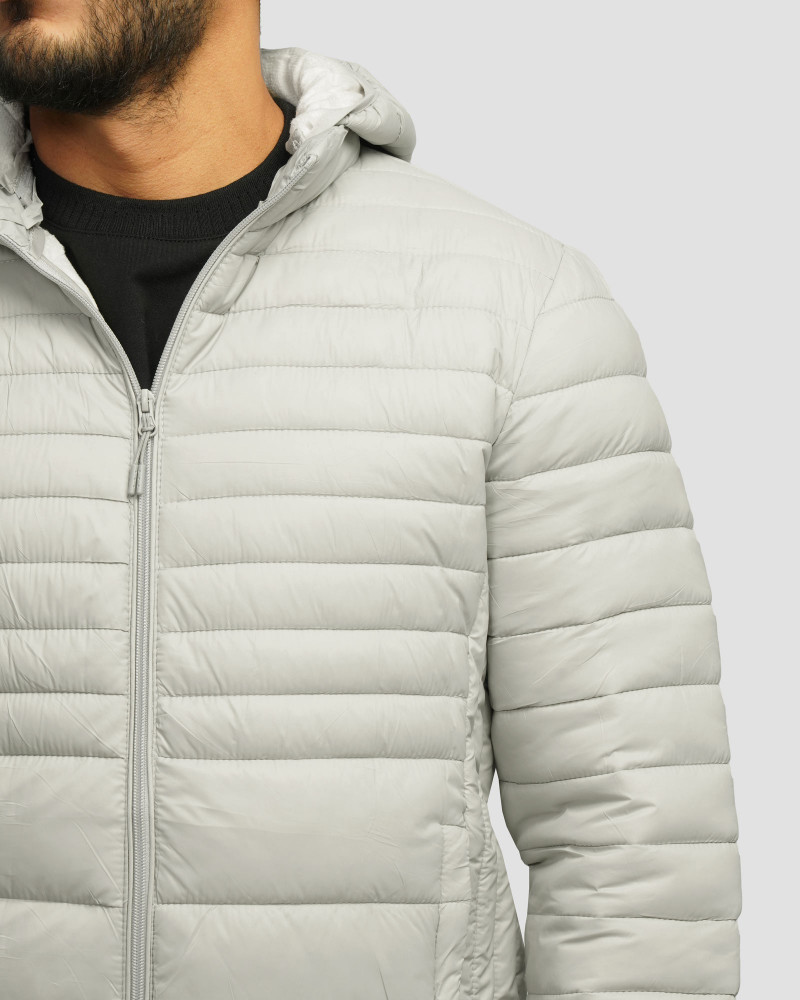 کاپشن مردانه کلاه دار طوسی روشن 24316383