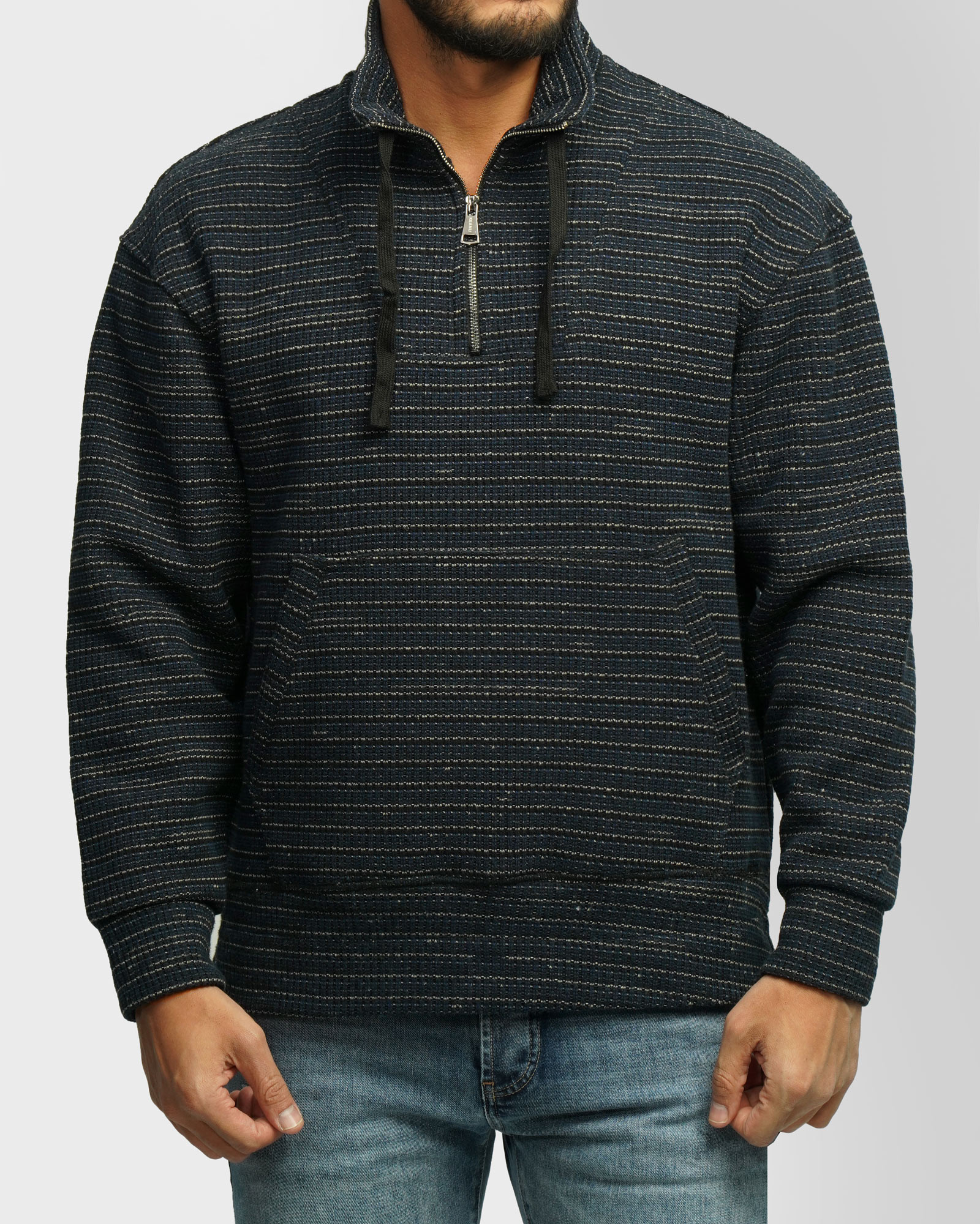 پلیور بافت نیم زیپ مردانه سرمه ای 24341136