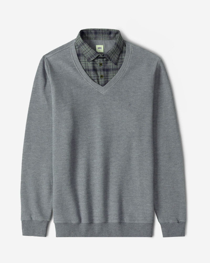 پلیور یقه پیراهنی مردانه خاکستری 24388145