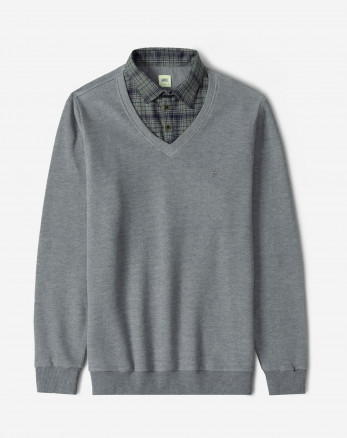 پلیور یقه پیراهنی مردانه خاکستری 24388145