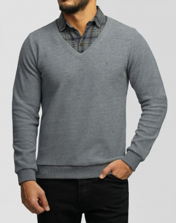 پلیور یقه پیراهنی مردانه خاکستری 24388145