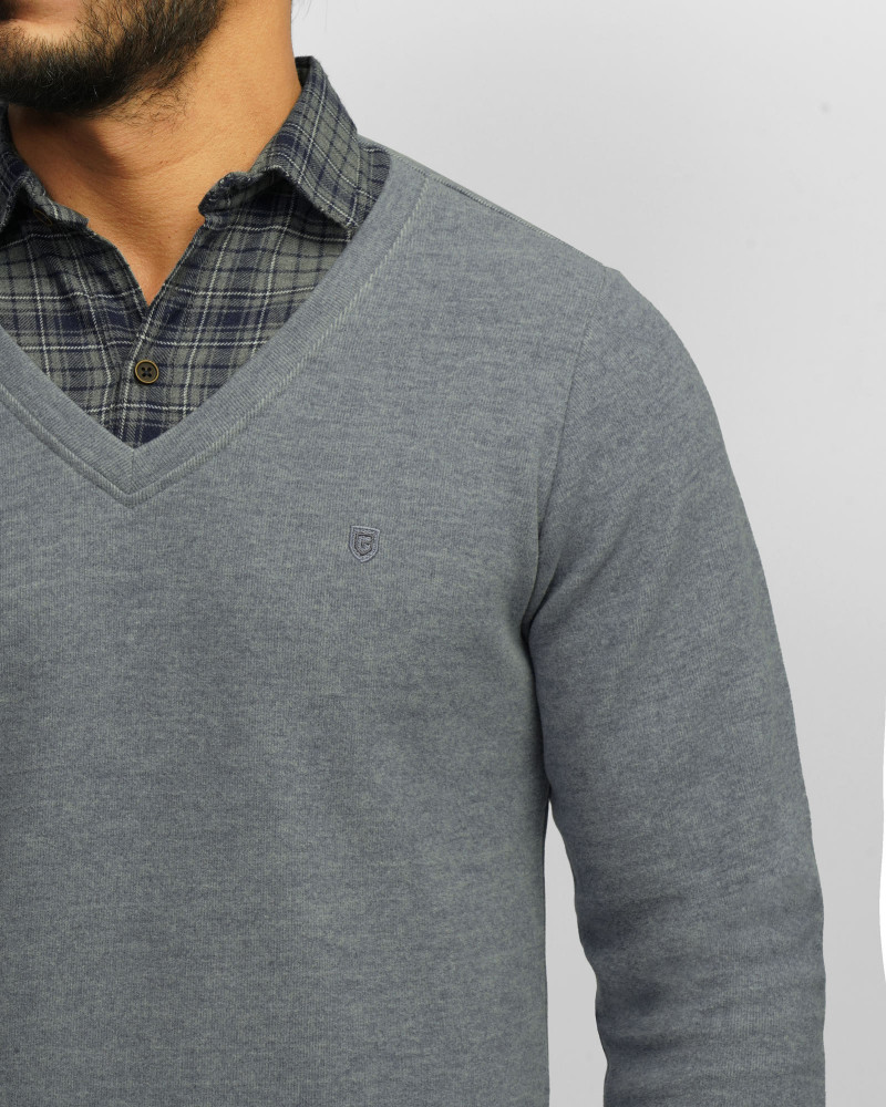 پلیور یقه پیراهنی مردانه خاکستری 24388145