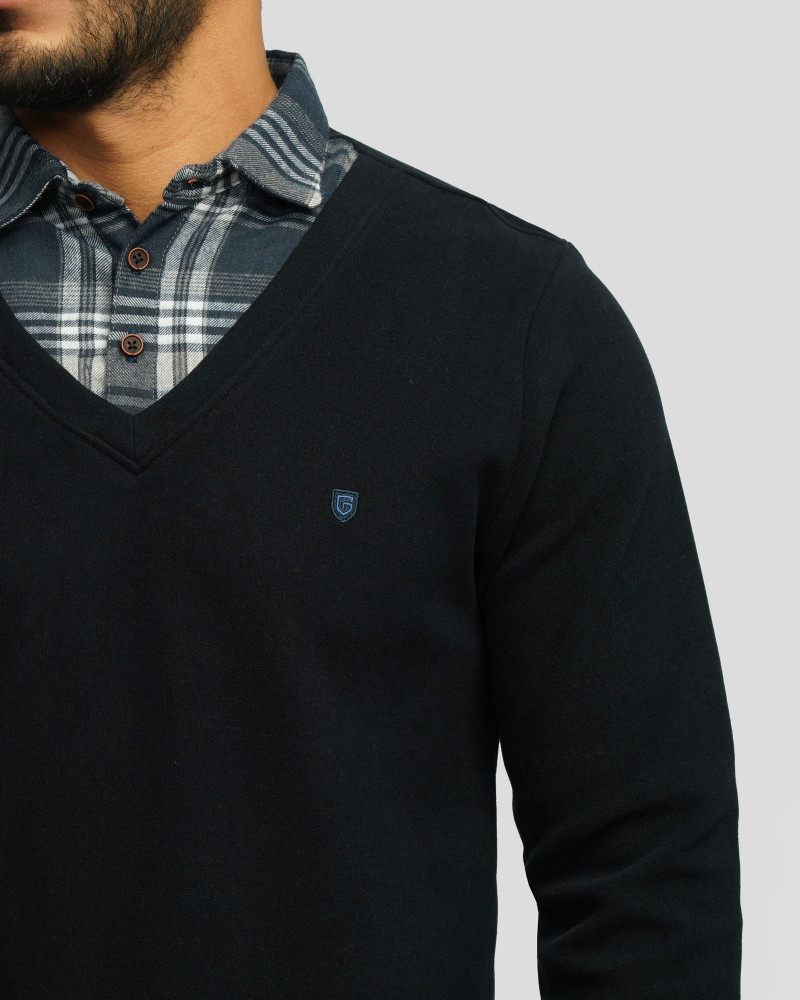 پلیور یقه پیراهنی مردانه سرمه ای 24388145