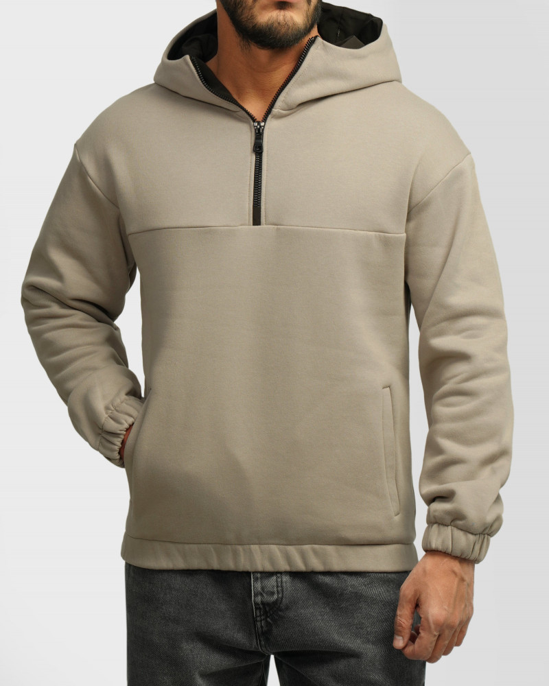  هودی نیم زیپ کلاه دار کرم 24271233 