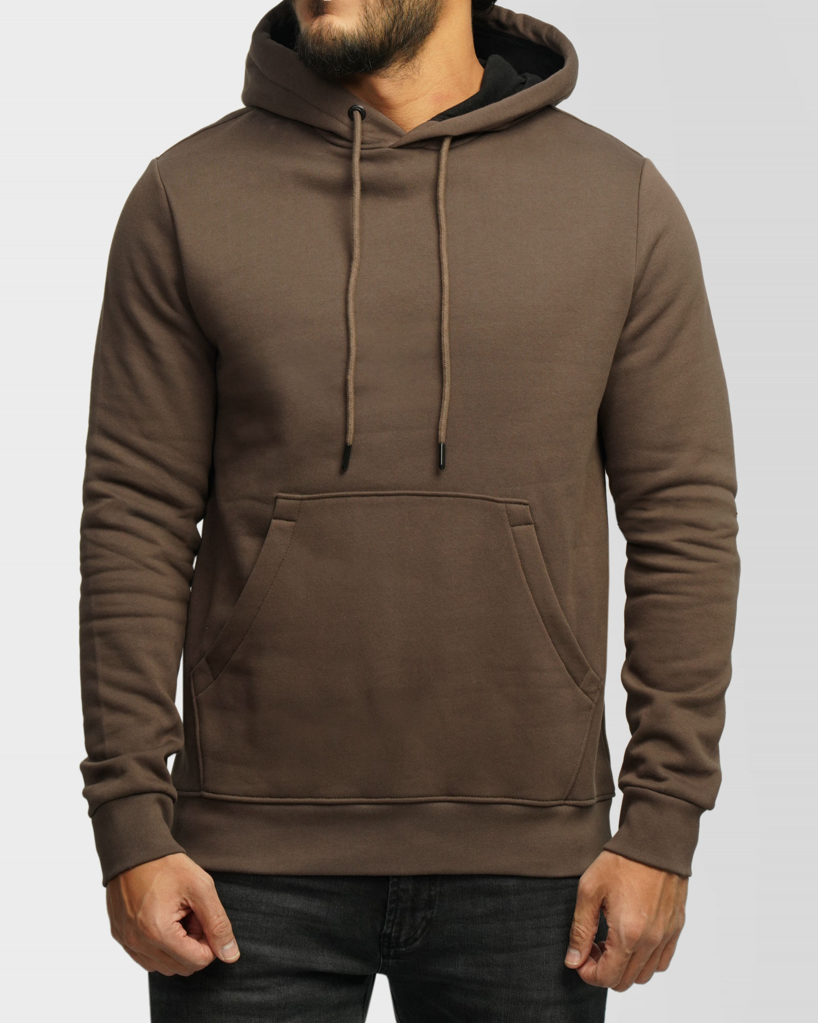 هودی کلاه دار ساده قهوه ای 24371253