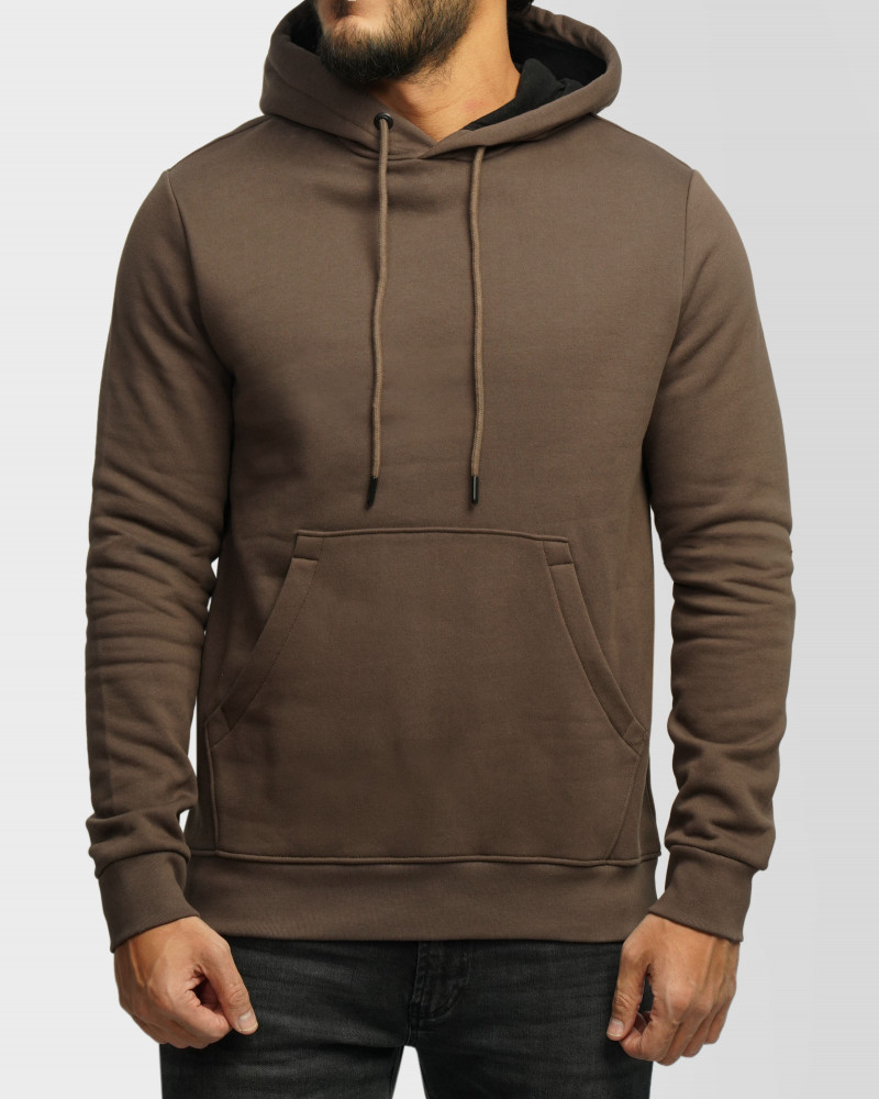 هودی کلاه دار ساده قهوه ای 24371253