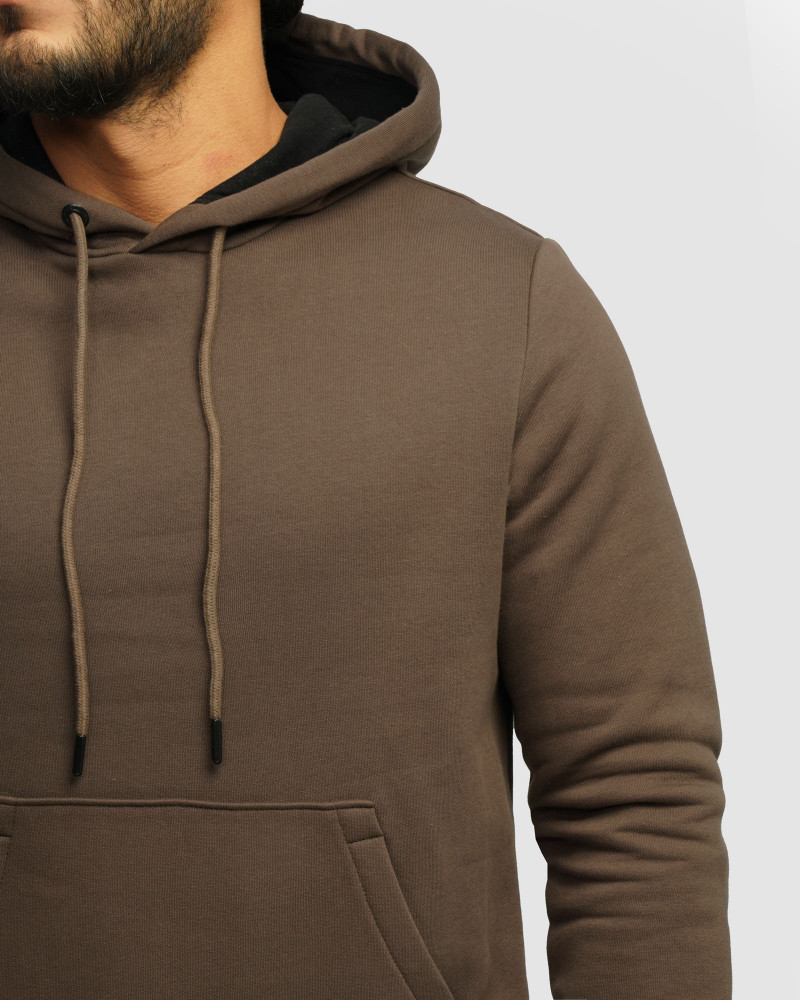 هودی کلاه دار ساده قهوه ای 24371253