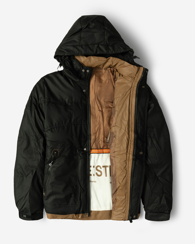 خرید و قیمت کاپشن مردانه کلاه دار مشکی 24316376