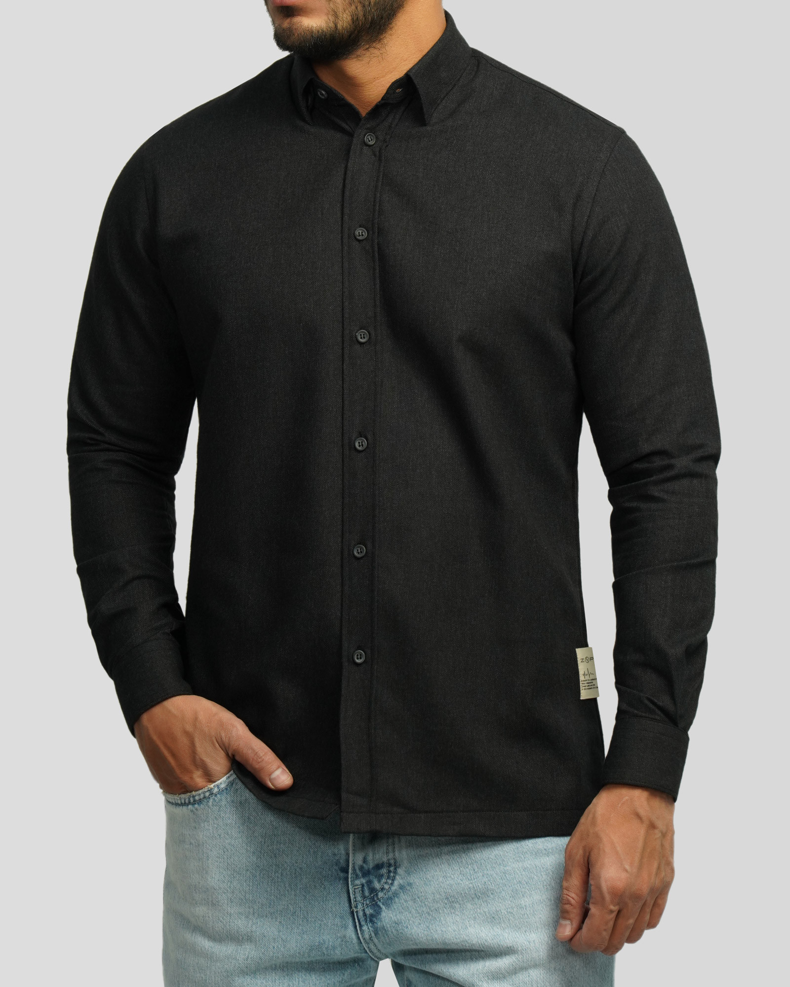 خرید و قیمت پیراهن نیمه ضخیم ساده مردانه ذغالی 24268166