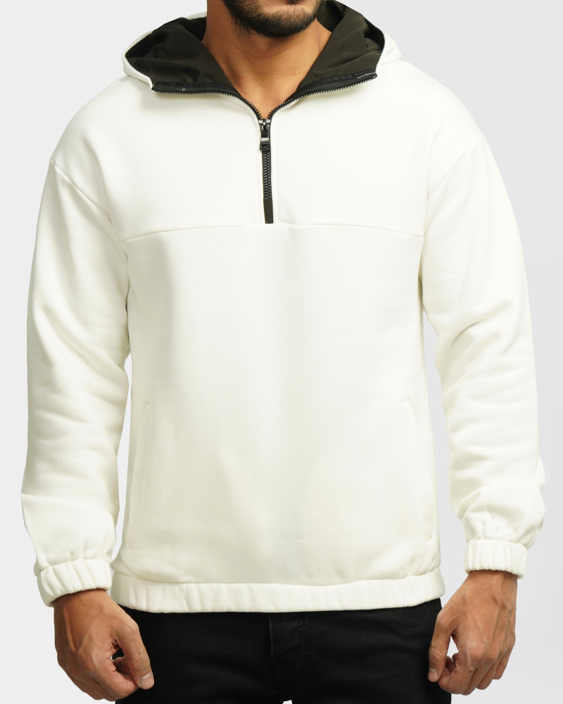خرید و قیمت هودی نیم زیپ کلاه دار سفید 24271233