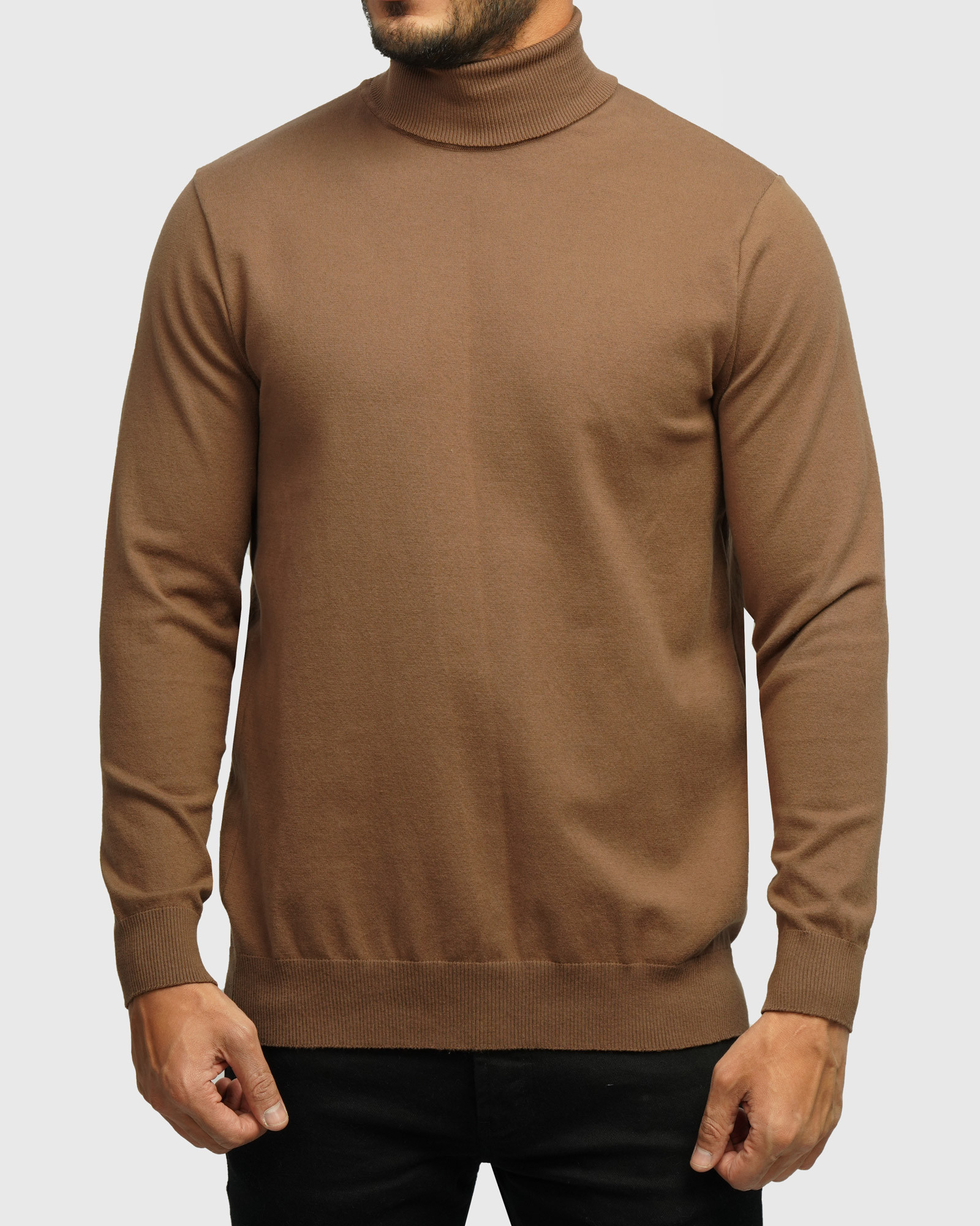 خرید و قیمت پلیور بافت یقه اسکی مردانه آستین بلند قهوه ای تیره 19379102