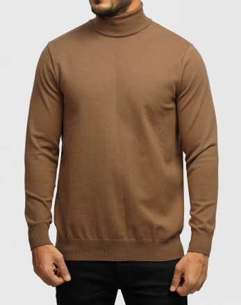 خرید و قیمت پلیور بافت یقه اسکی مردانه آستین بلند قهوه ای تیره 19379102