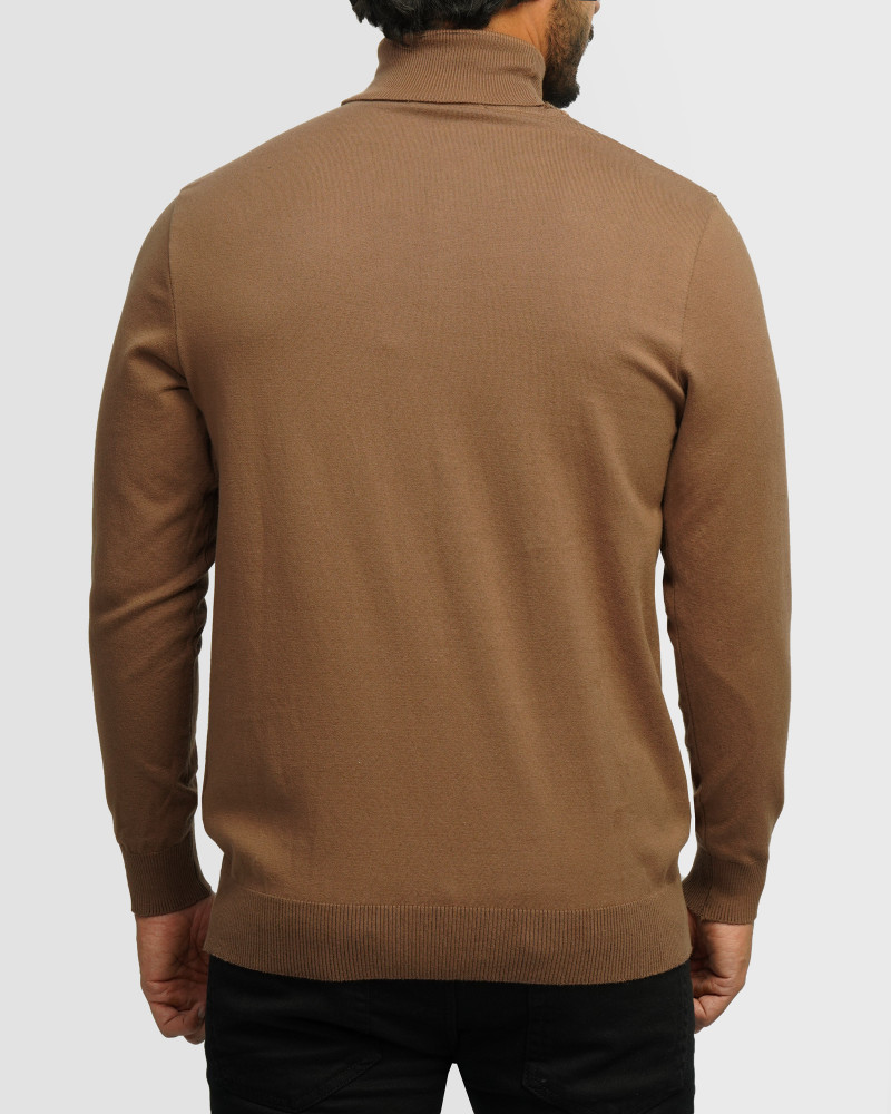 خرید و قیمت پلیور بافت یقه اسکی مردانه آستین بلند قهوه ای تیره 19379102