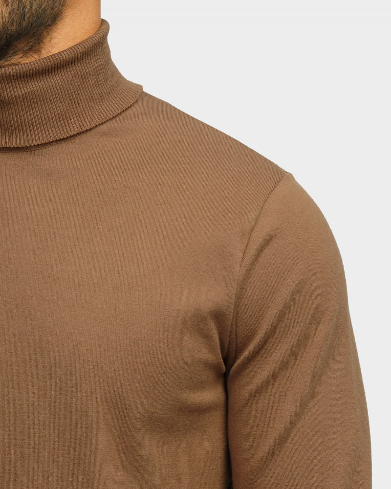 خرید و قیمت پلیور بافت یقه اسکی مردانه آستین بلند قهوه ای تیره 19379102