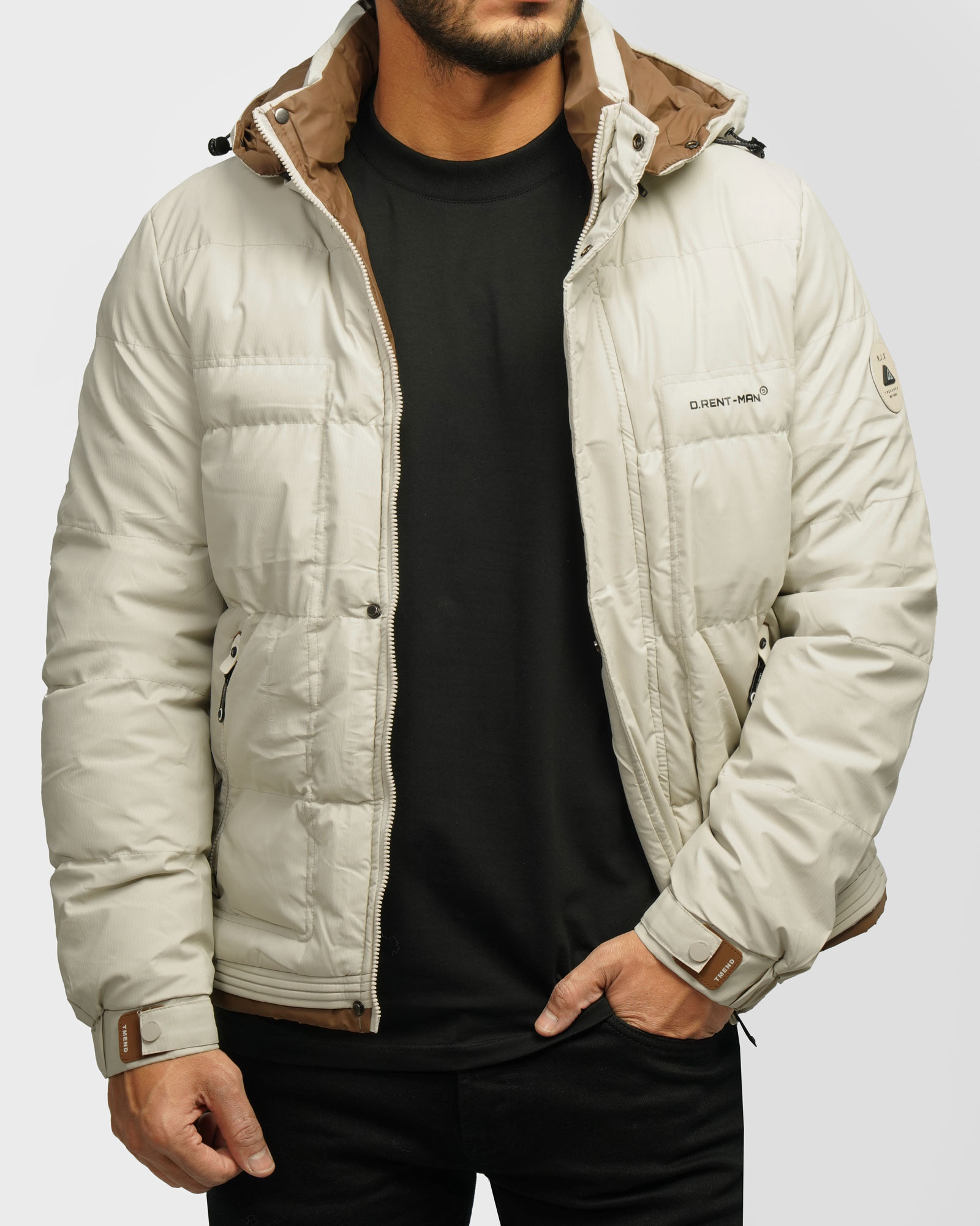 کاپشن مردانه کلاه دار کرم روشن 24316374