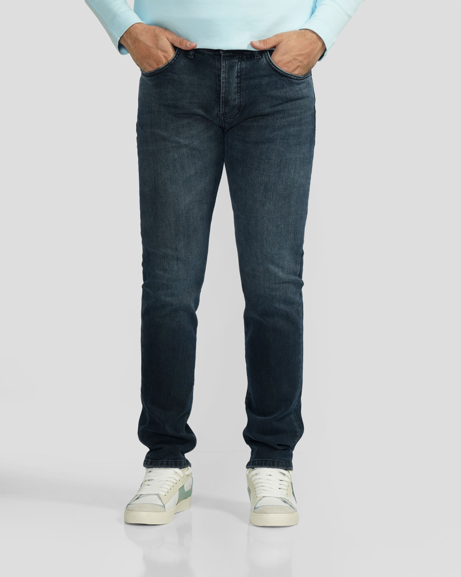 شلوار جین اسلیم ساده مردانه سرمه ای 24311445