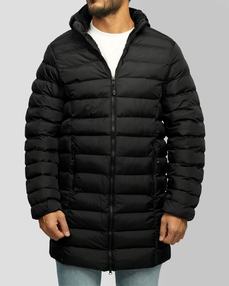 کاپشن مردانه کلاه دار بلند مشکی 24316385