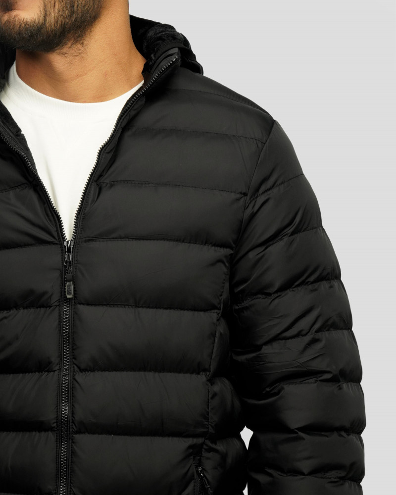 کاپشن مردانه کلاه دار بلند مشکی 24316385