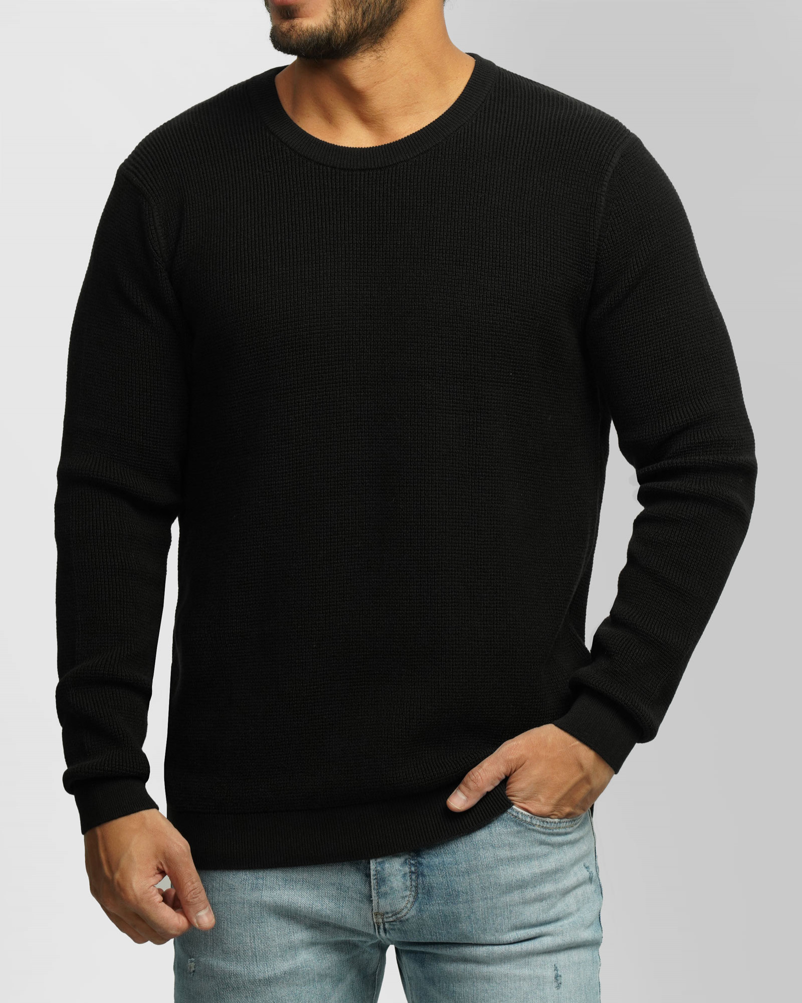 پلیور بافت یقه گرد مردانه مشکی 24342175