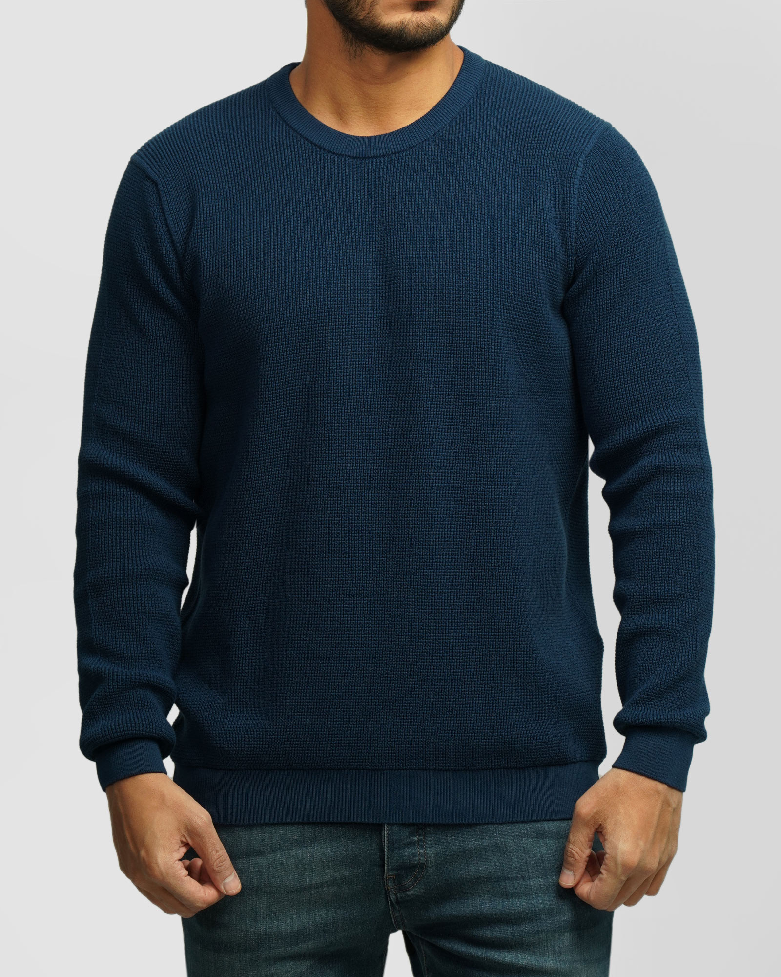 پلیور بافت یقه گرد مردانه آبی 24342175