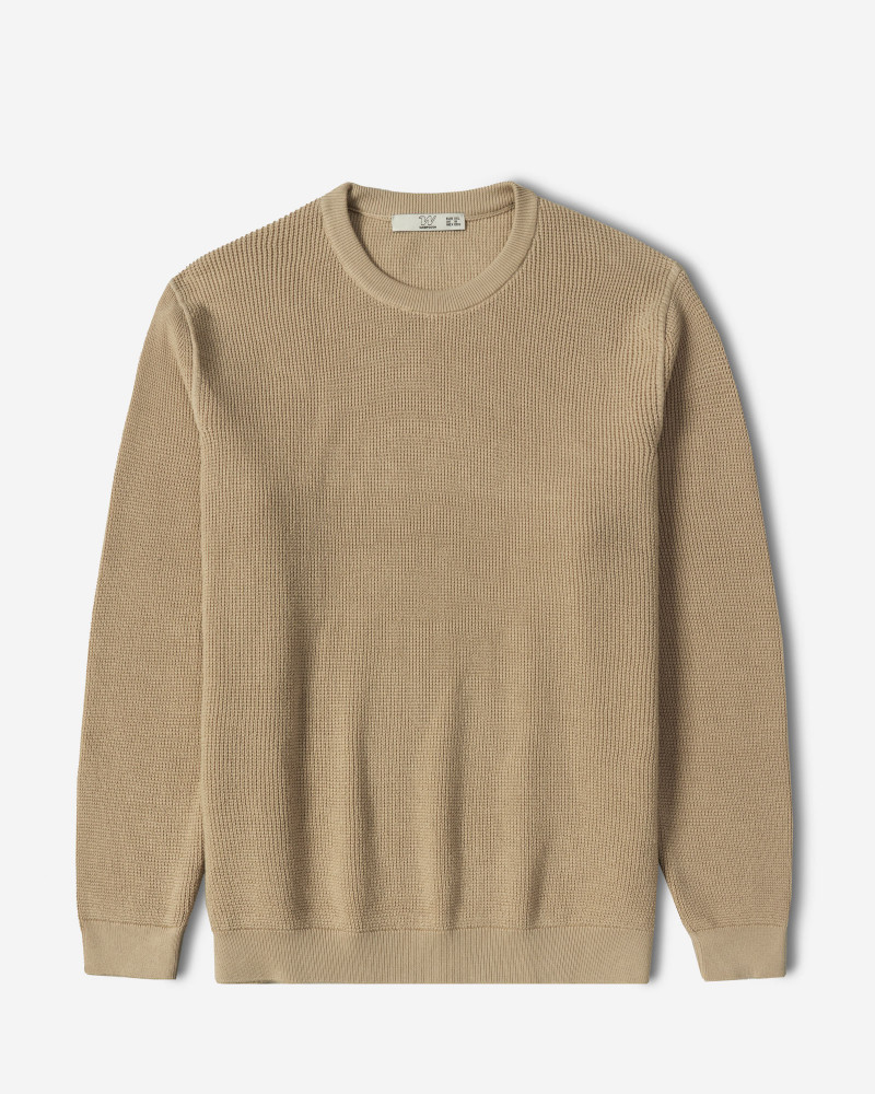 پلیور بافت یقه گرد مردانه کرم 24342175