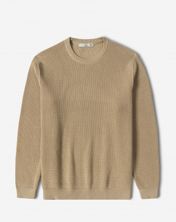 پلیور بافت یقه گرد مردانه کرم 24342175