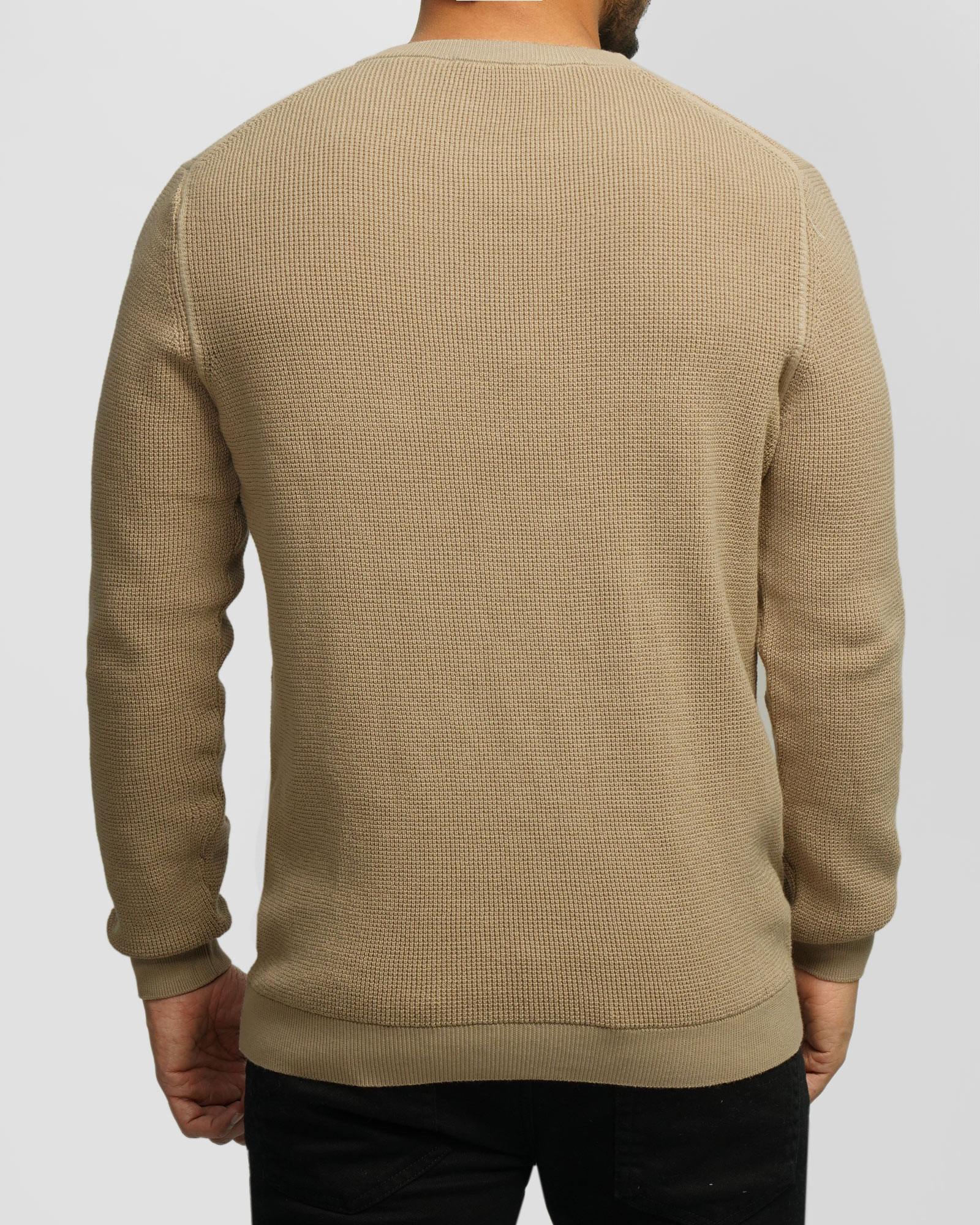 پلیور بافت یقه گرد مردانه کرم 24342175