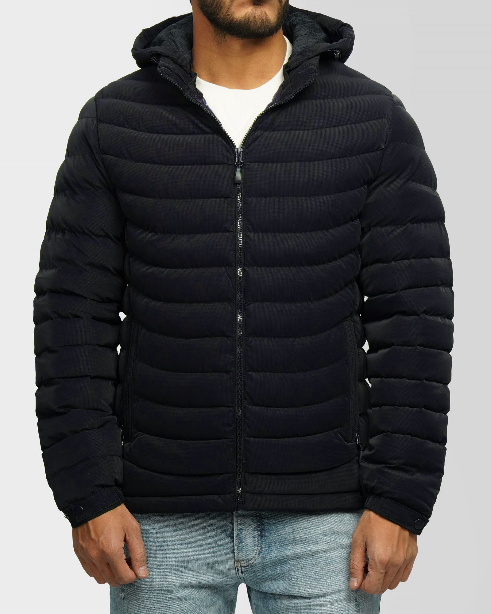 کاپشن مردانه کلاه دار سرمه ای 24316384