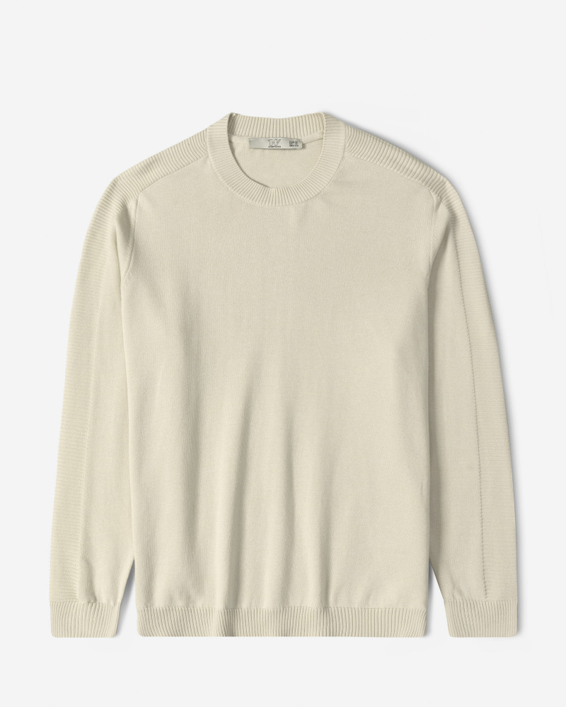 خرید و قیمت پلیور بافت یقه گرد مردانه کرم 24342176