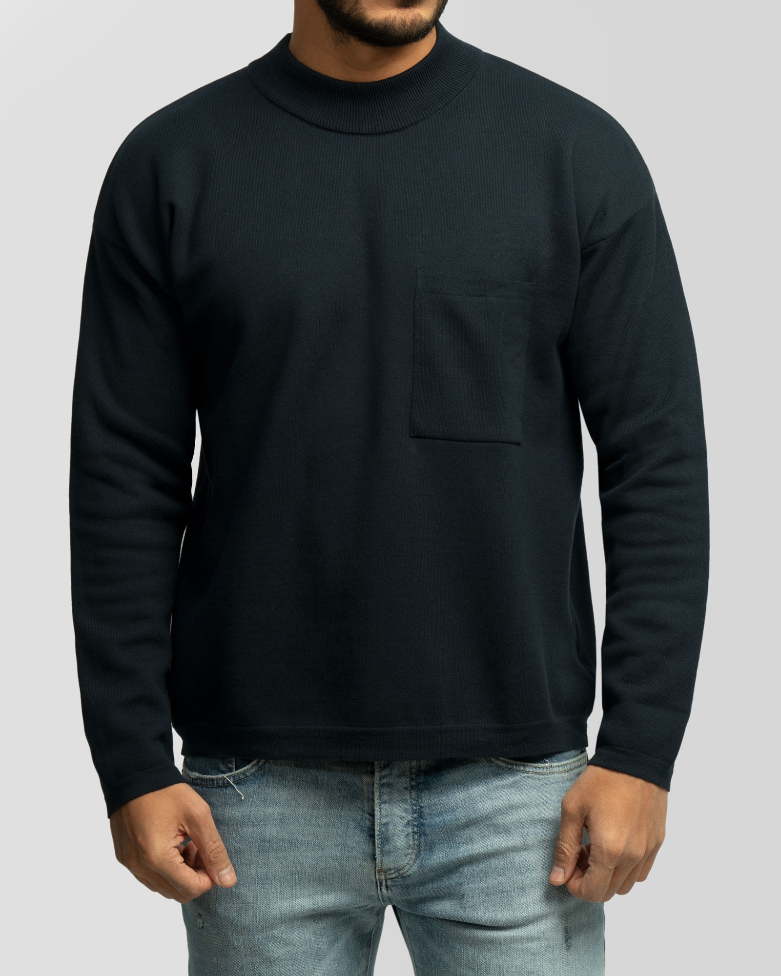 خرید و قیمت پلیور یقه 5 سانت ساده مردانه سرمه ای 24350107