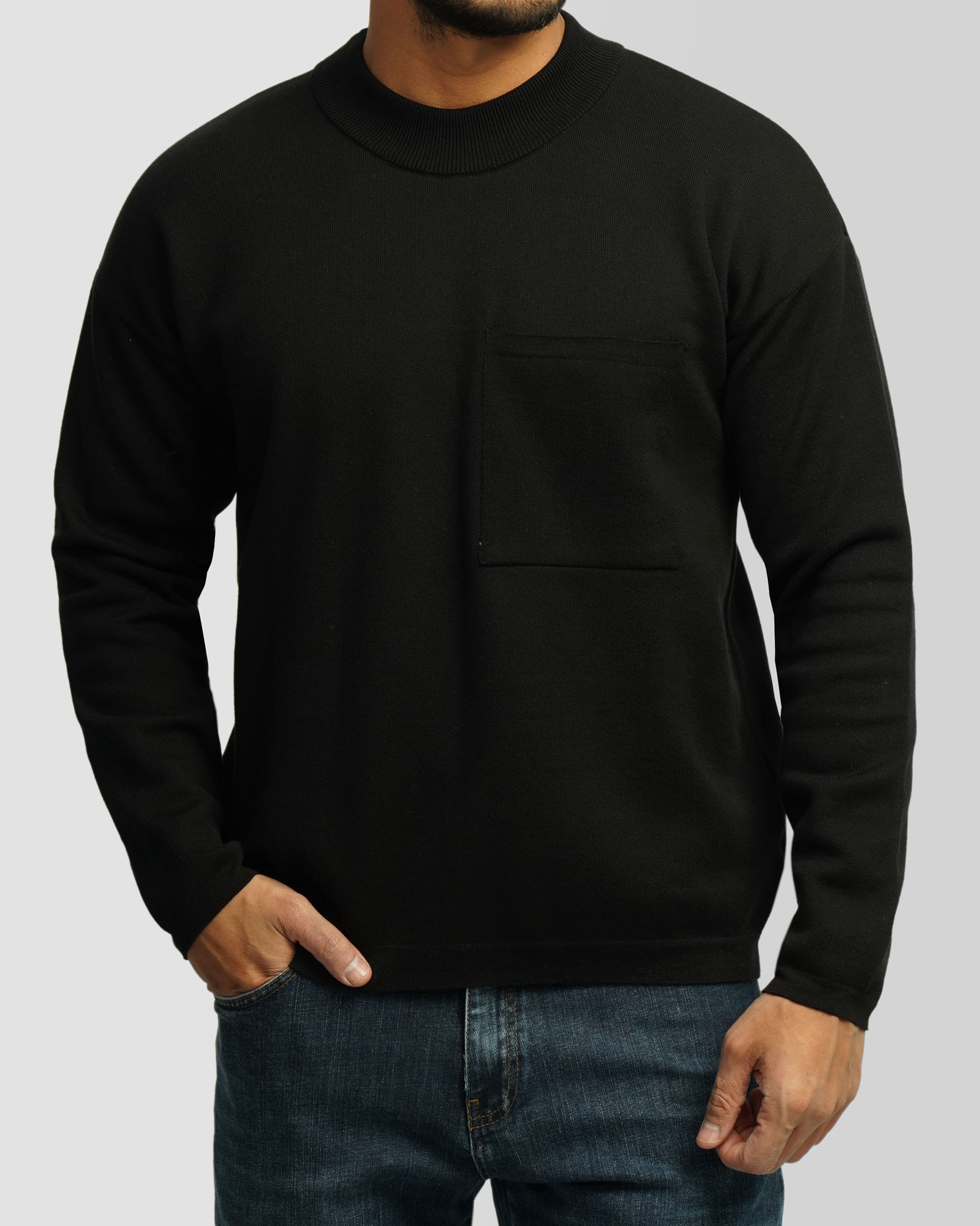 خرید و قیمت پلیور یقه 5 سانت ساده مردانه مشکی 24350107