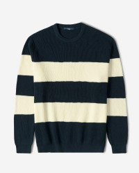 پلیور بافت یقه گرد طرح دار مردانه سرمه ای 24358131