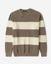 پلیور بافت یقه گرد طرح دار مردانه کرم 24358131