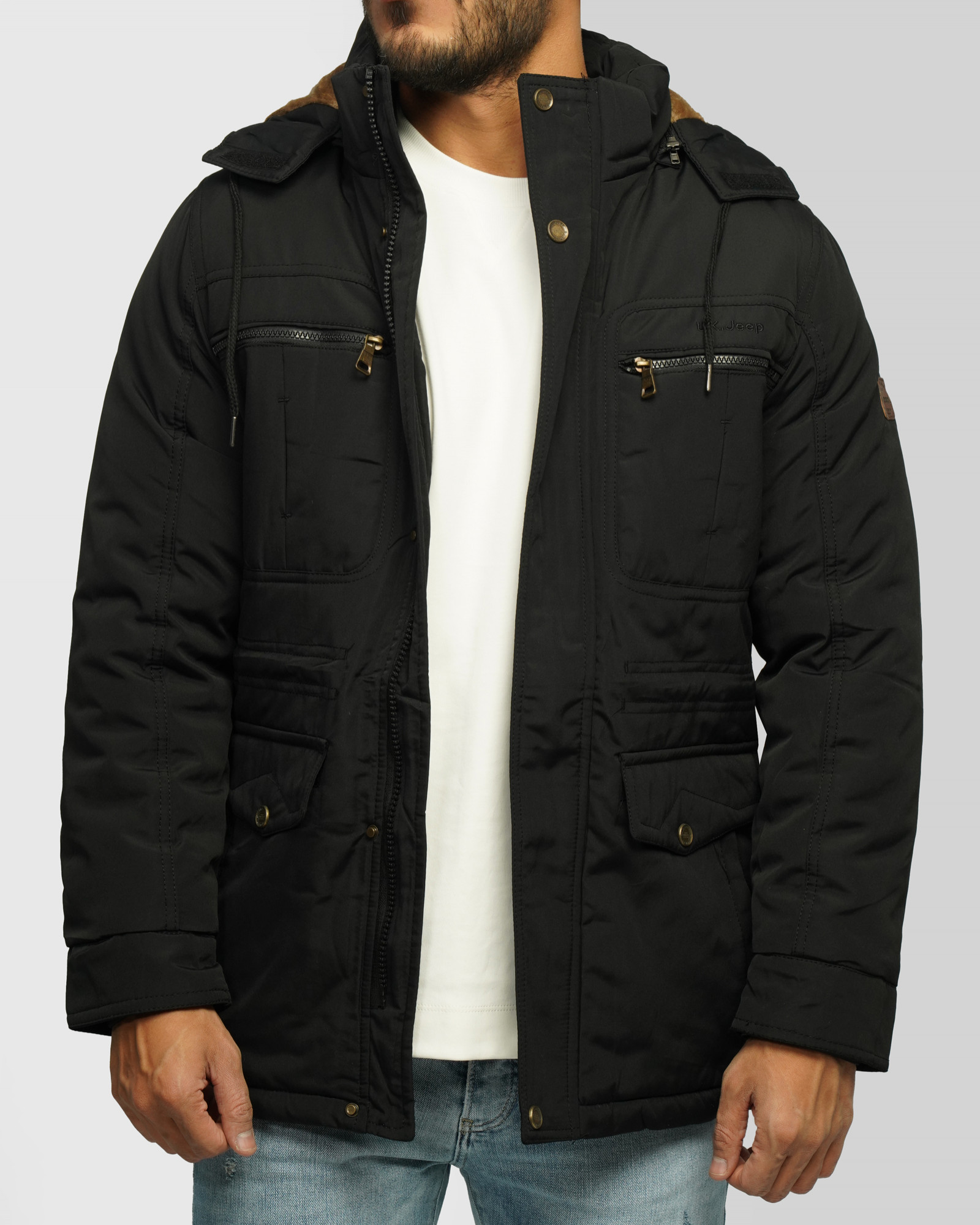 کاپشن ضخیم کلاه دار مردانه مشکی 24351125