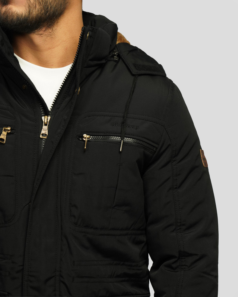 کاپشن ضخیم کلاه دار مردانه مشکی 24351125