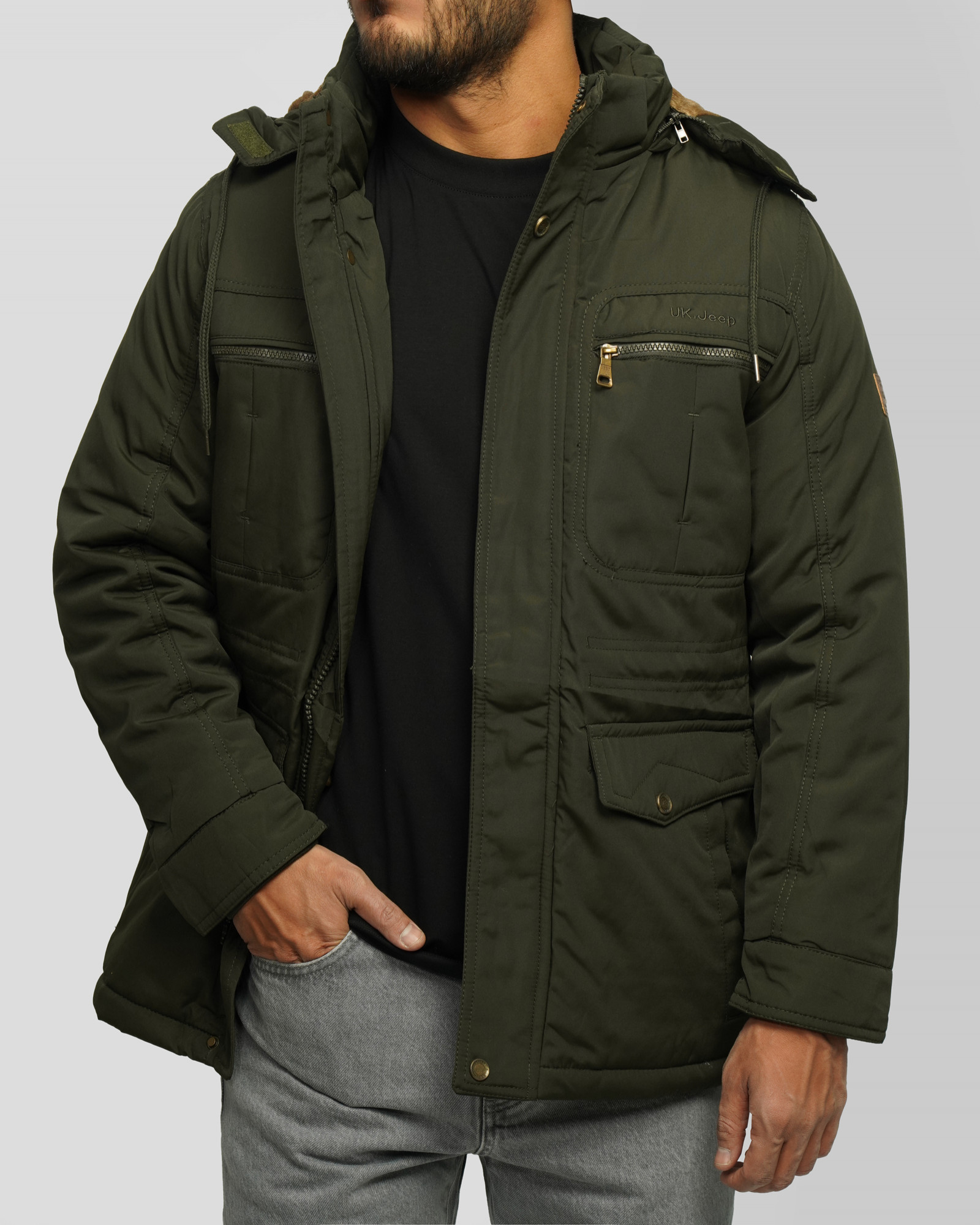 کاپشن ضخیم کلاه دار مردانه سبز 24351125