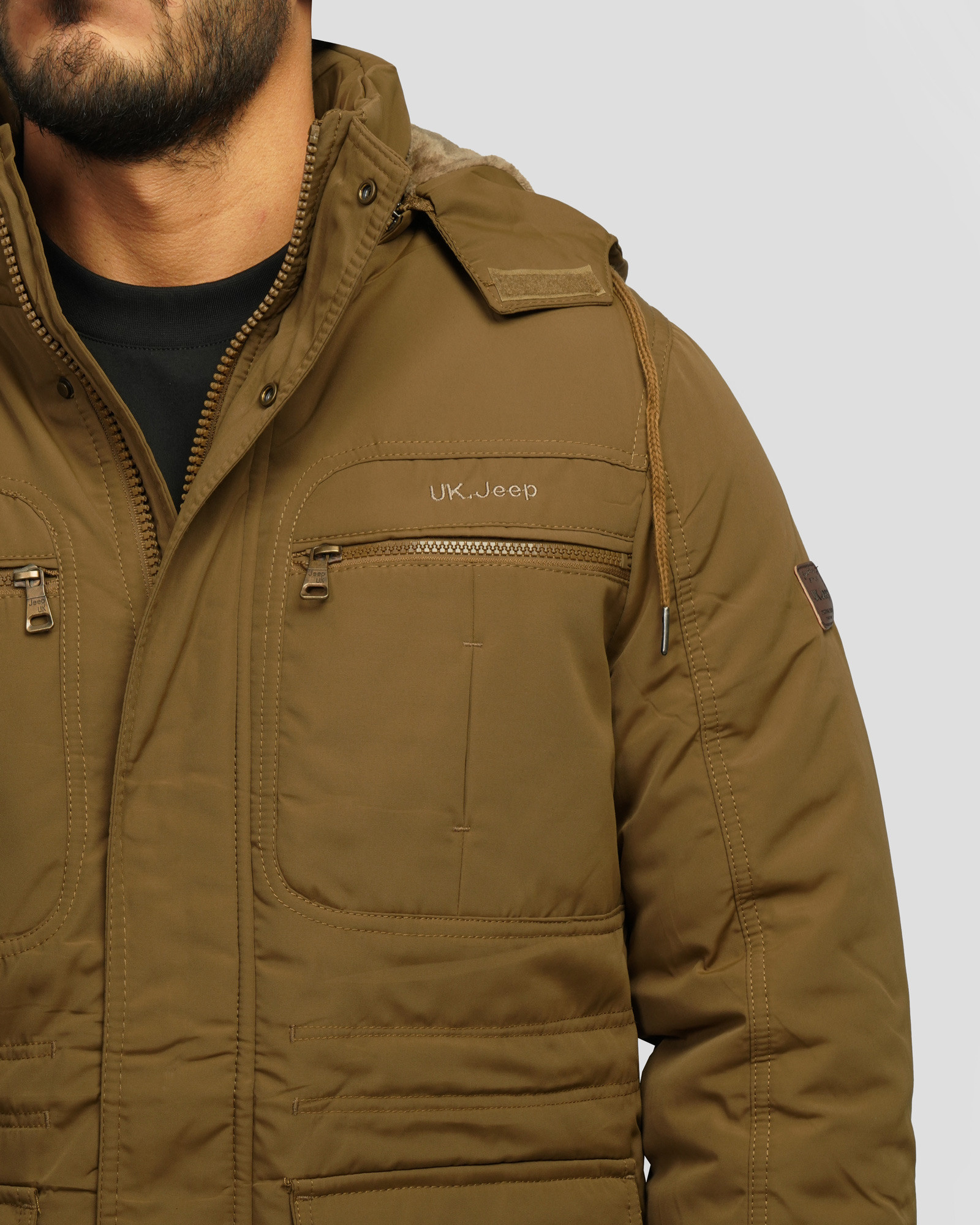 کاپشن ضخیم کلاه دار مردانه قهوه ای 24351125