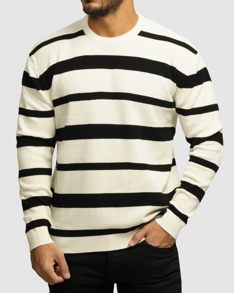 خرید و قیمت پلیور بافت یقه گرد طرح دار مردانه مشکی 24358134