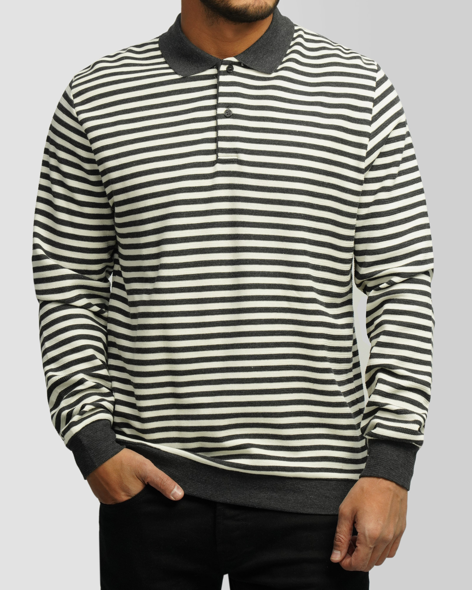 خرید و قیمت پولوشرت آستین بلند مردانه خاکستری 84486117