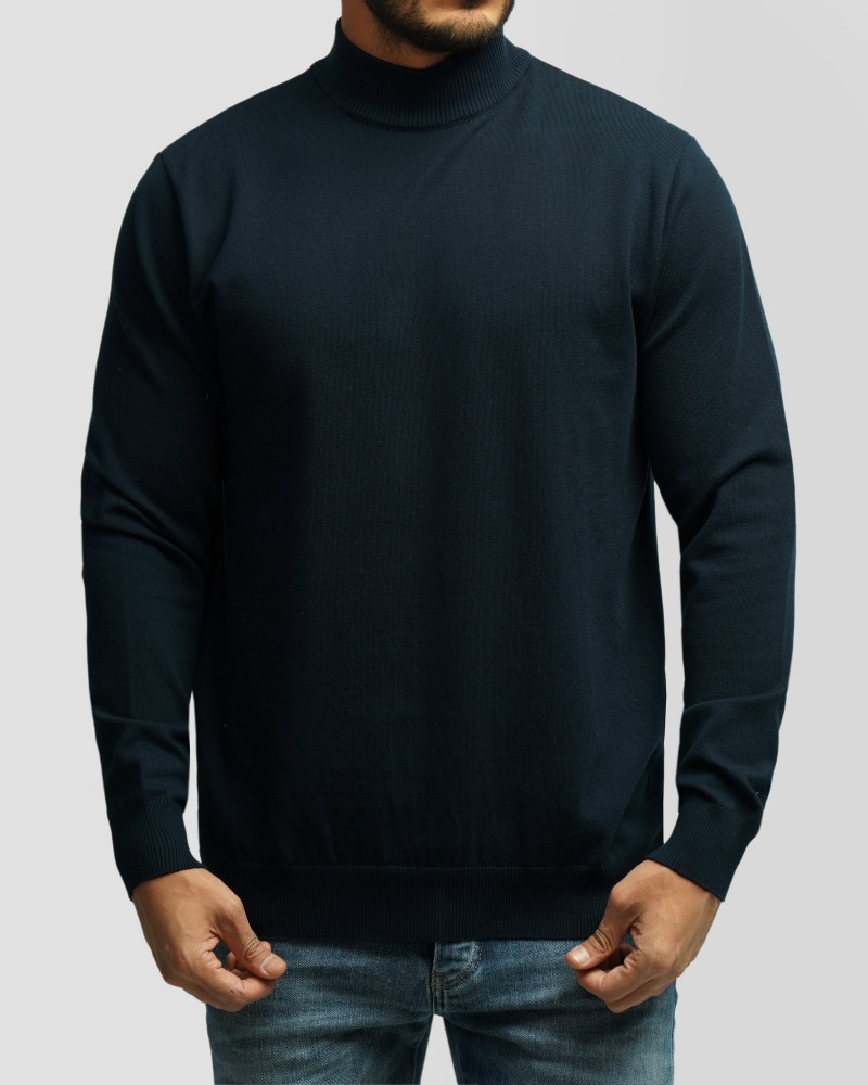 خرید و قیمت پلیور بافت یقه 5 سانت ساده مردانه سرمه ای تیره 22250101