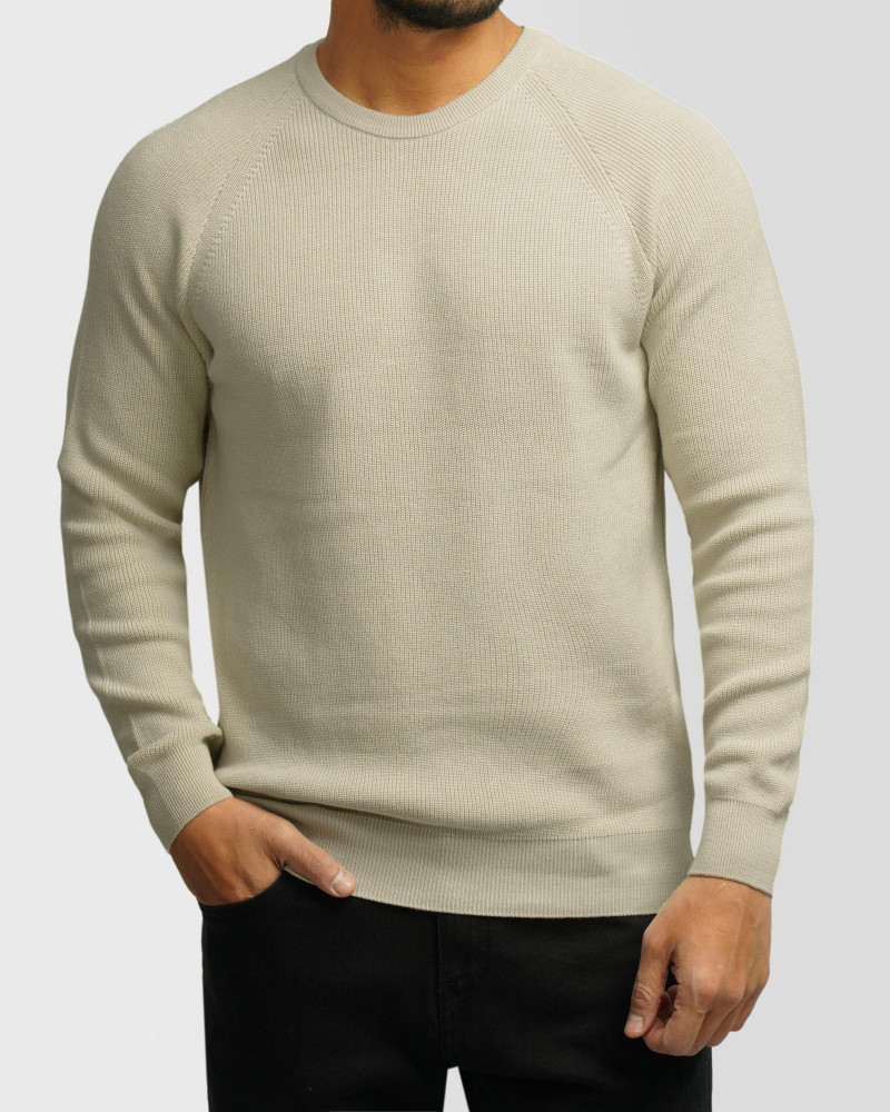 خرید و قیمت پلیور بافت یقه گرد مردانه کرم 24342178