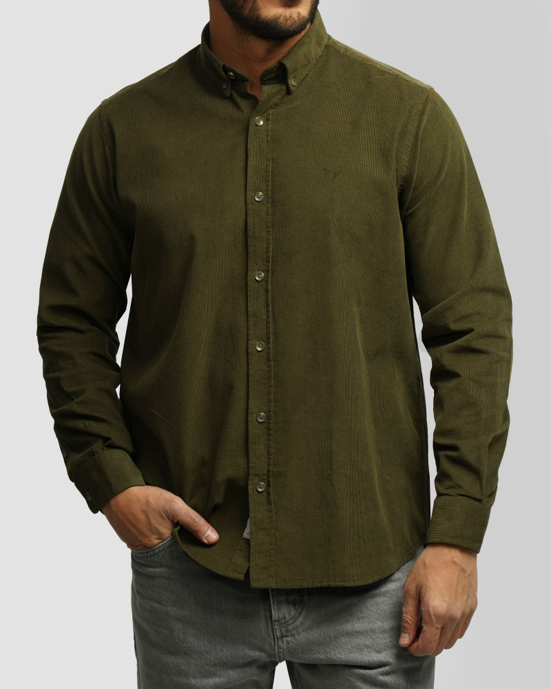 پیراهن نیمه ضخیم کبریتی مردانه سبز زیتونی 24268165