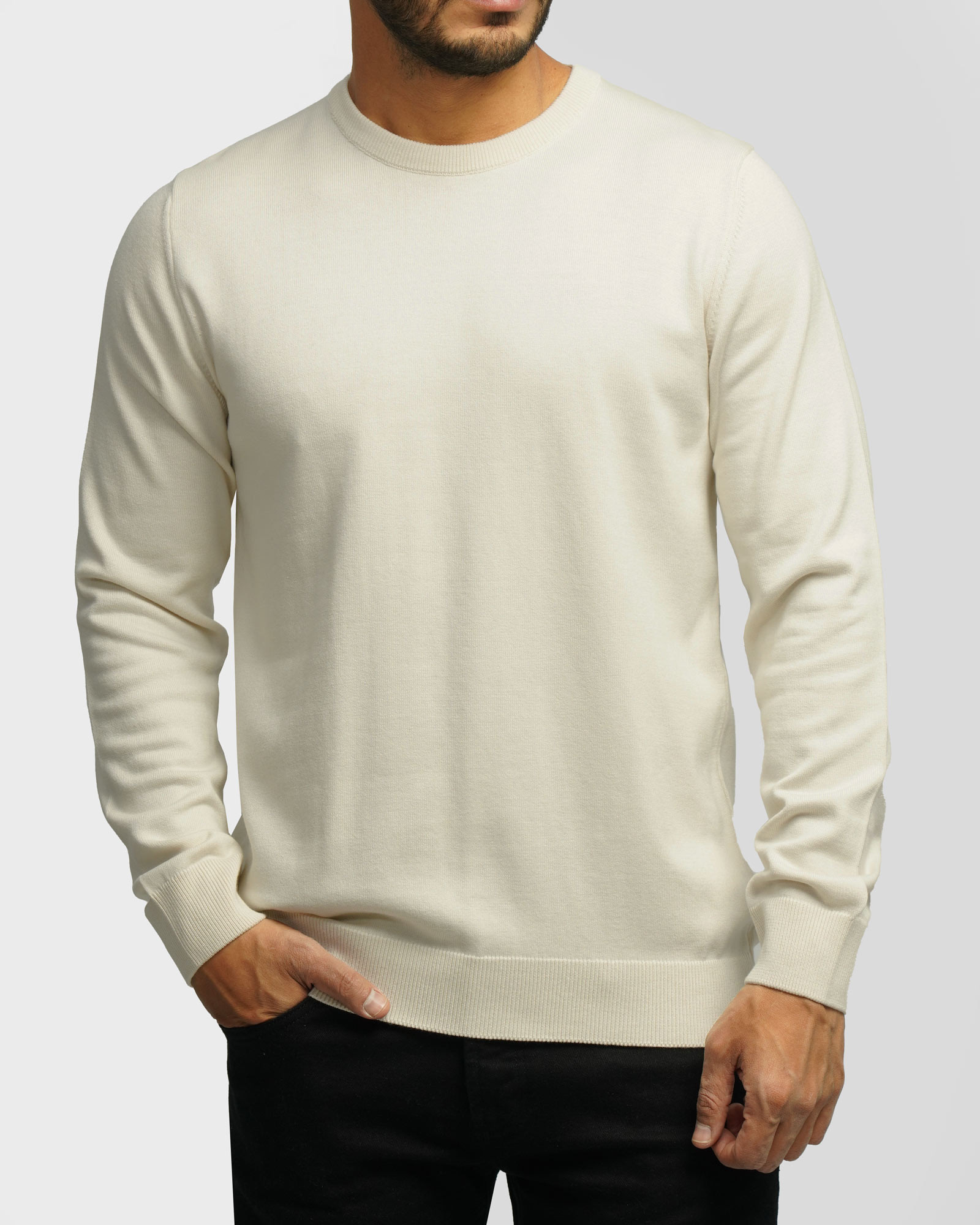 خرید و قیمت پلیور بافت یقه گرد مردانه کرم 24342179