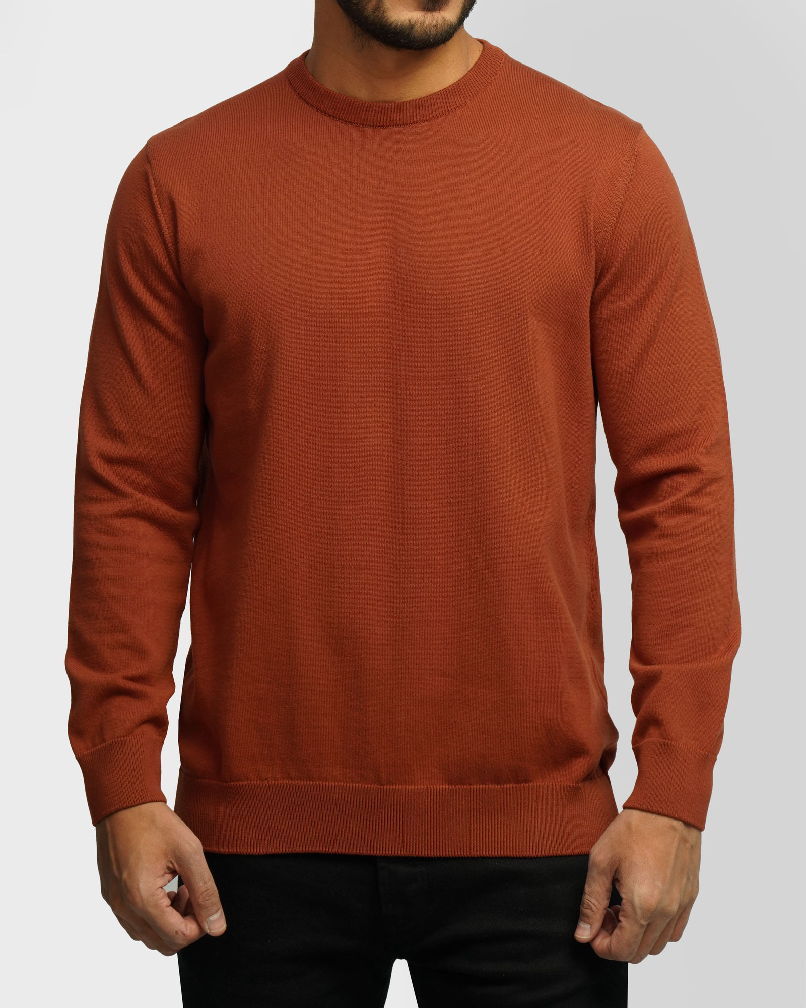 پلیور بافت یقه گرد مردانه آجری 24342179