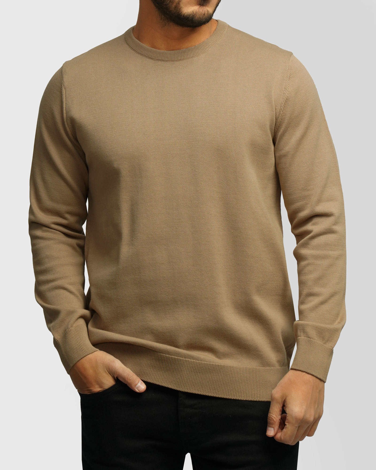 پلیور بافت یقه گرد مردانه کرم تیره 24342179