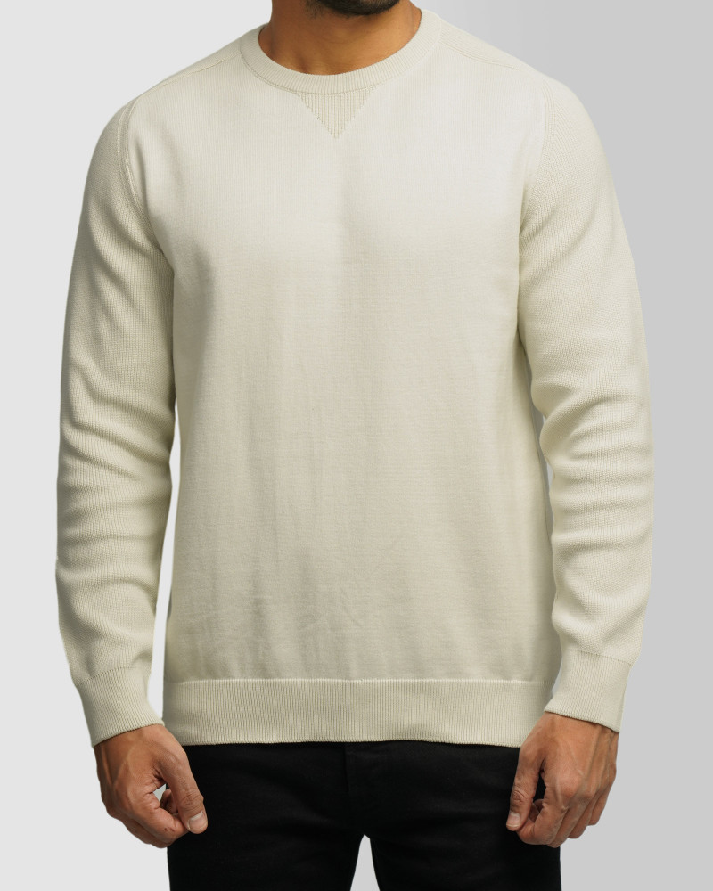 خرید و قیمت پلیور بافت یقه گرد مردانه کرم روشن 24358135