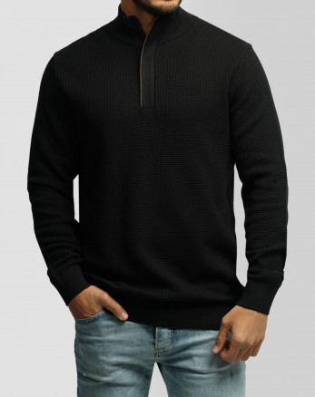 خرید و قیمت پلیور بافت نیم زیپ مردانه مشکی 24341138