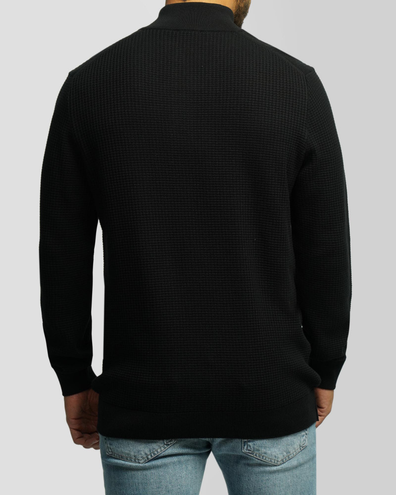 خرید و قیمت پلیور بافت نیم زیپ مردانه مشکی 24341138