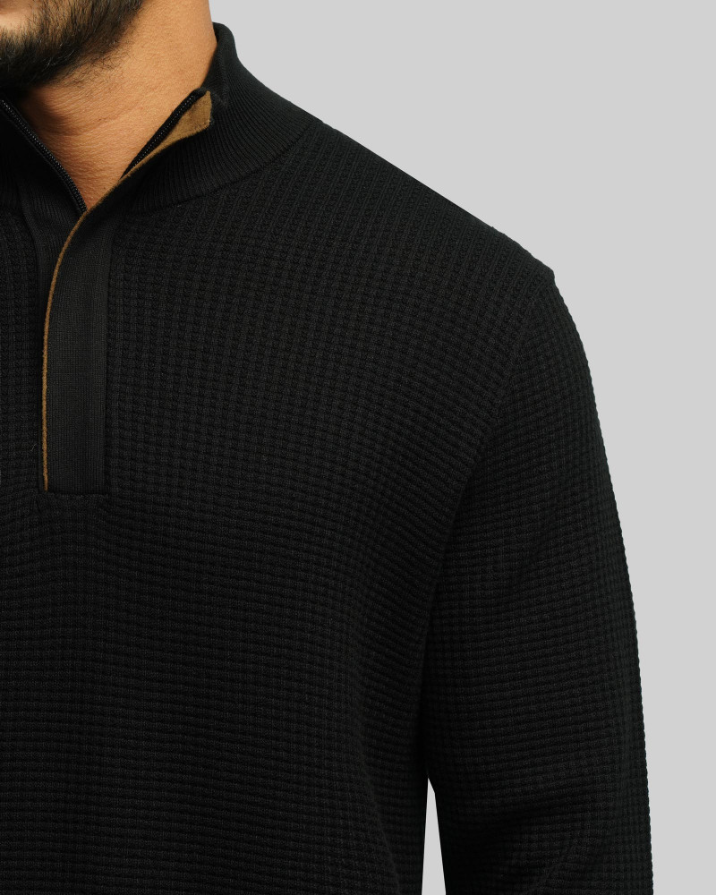 خرید و قیمت پلیور بافت نیم زیپ مردانه مشکی 24341138